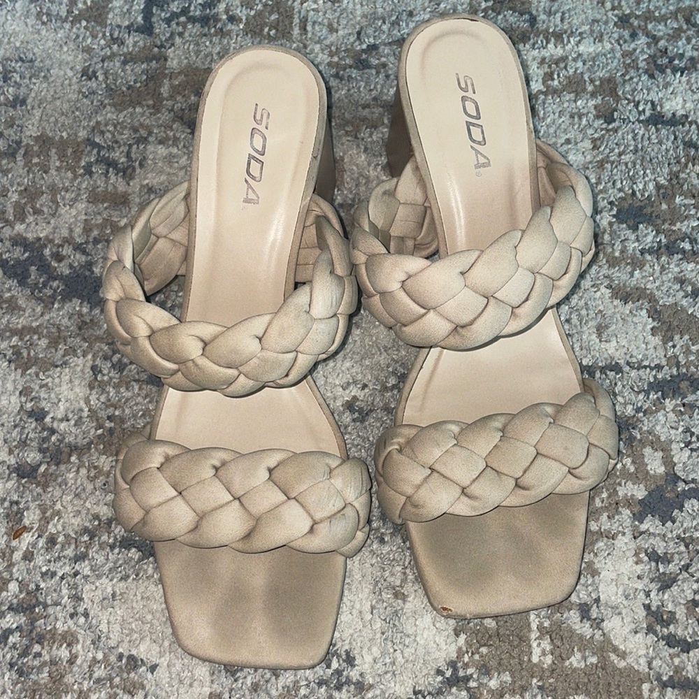 Tan Braided Strap Heels